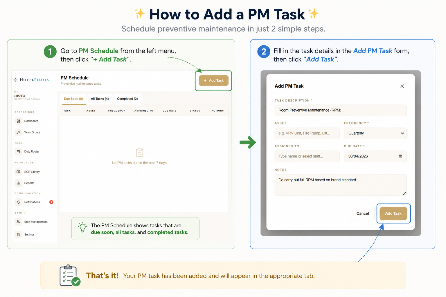 How to add a PM task - step by step guide