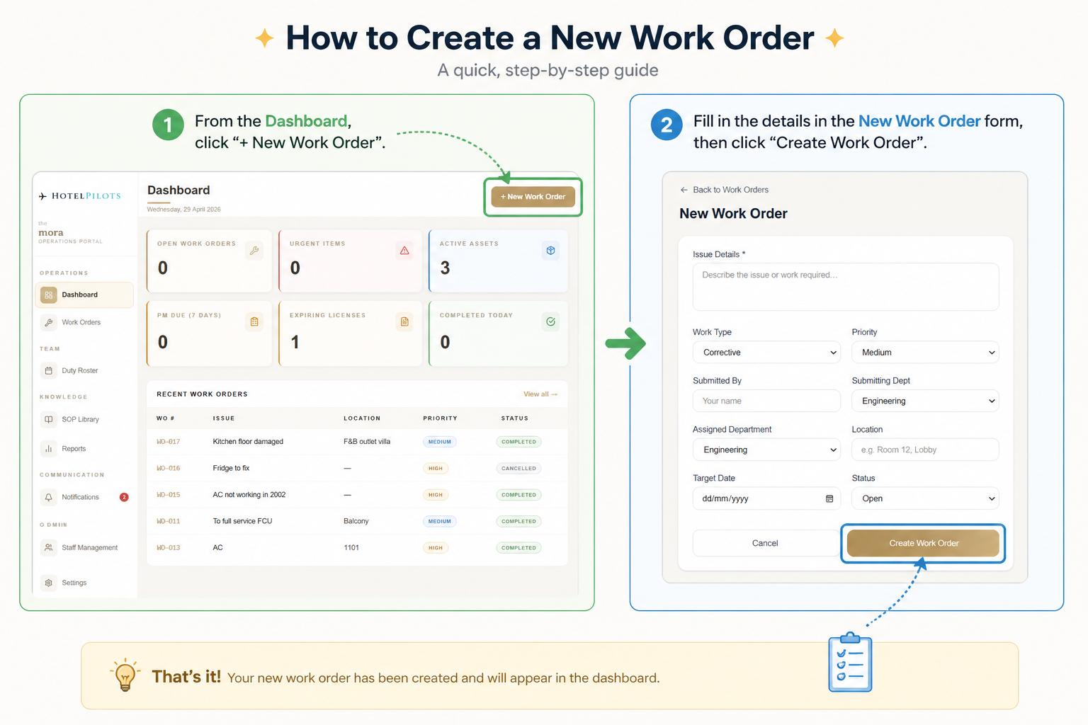 How to create a new work order - step by step guide
